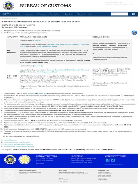 BULLETIN OF VACANT POSITIONS IN THE BUREAU OF .